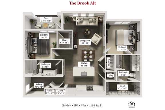 The Brook Alt Floor Plan at Flats at Sugar Run Apartments, Ohio, 43015