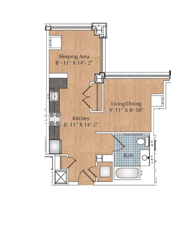 Studio Floor Plan at 66 Main, New York, 10701