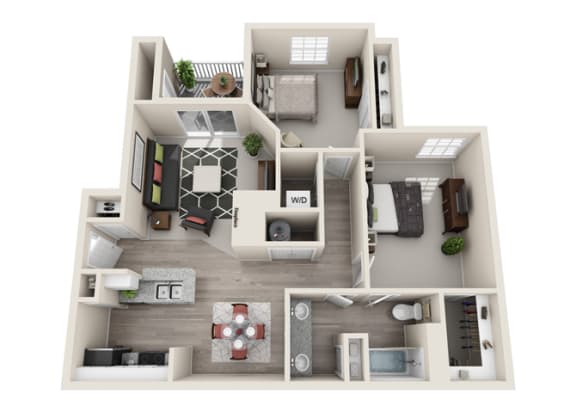 Redwood Two bedroom One bathroom FloorPlan Two bedroom One bathroom