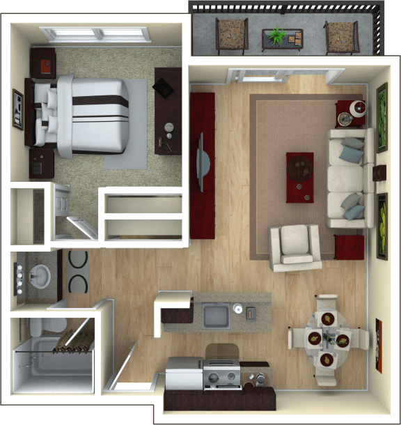 1 Bedroom, 1 Bathroom Floor Plan at The Retreat at Walnut Creek, California, 94596