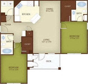 Birch Floor Plan at Stone Ridge Apartment Homes, Mobile, AL, 36695