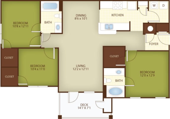Magnolia  Floor Plan at Stone Ridge Apartment Homes, Mobile, AL, 36695