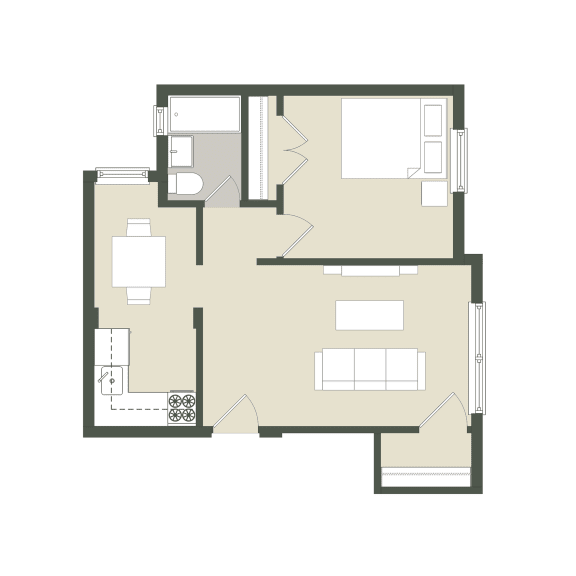  Floor Plan 1 Bedroom - 1 Bathroom
