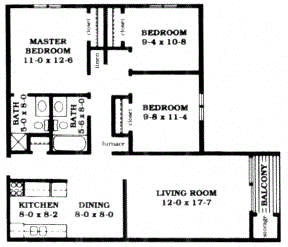 3 bed 2 bath 960 Sq.Ft. at Indian Ridge Apartments, Davenport