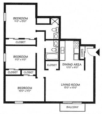 3 bed 2 bath 1,200 Sq.Ft. Small at Kimberly Club Apartments, Iowa, 52807