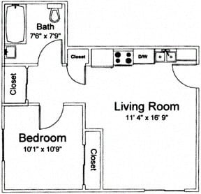 Efficiency 1 bed 1 bath 440 Sq.Ft. at Windsor Crest Apartments, Davenport  52807