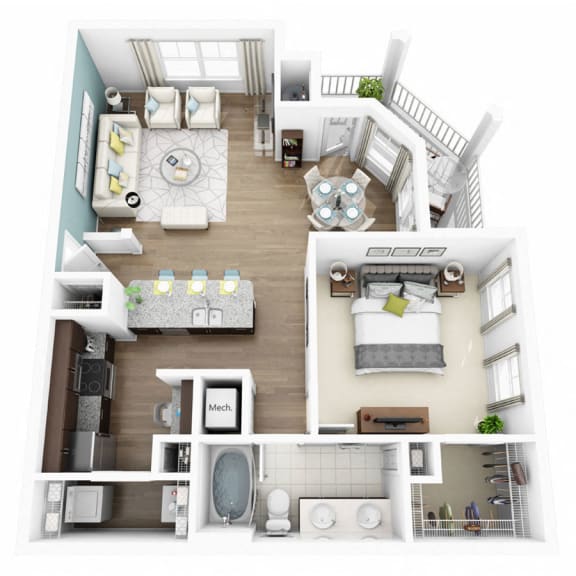 1 Bed 1 Bath AURA Floor Plan 1 Bed 1 Bath AURA Floor Plan at Altis Lakeline, Cedar Park, Texas