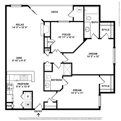 2 bed 2 bath floor plan M at Butternut Ridge, North Olmsted, OH, 44070