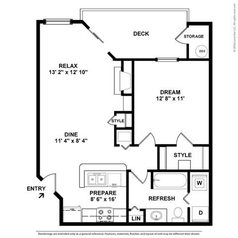 1 bedroom 1 bathroom Floor plan A at Butternut Ridge, Ohio