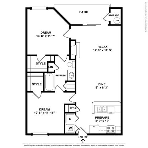 2 bedroom 1 bathroom Floor plan A at Butternut Ridge, North Olmsted, 44070
