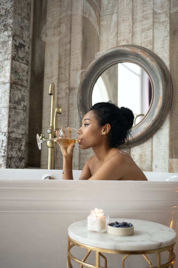 bath tub with drink at Patterson Place, Santa Barbara, CA