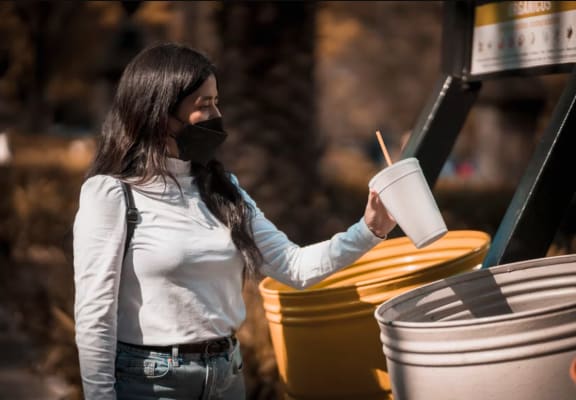 Woman Recycling at Patterson Place, Santa Barbara