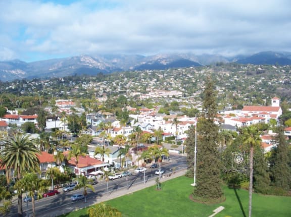 Aerial View Of City at Rancho Franciscan Senior Apartments, California