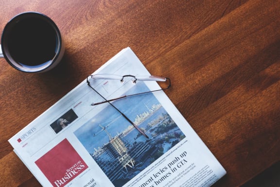 newspaper coffee at Cypress Meadows Senior Apartments, Ventura