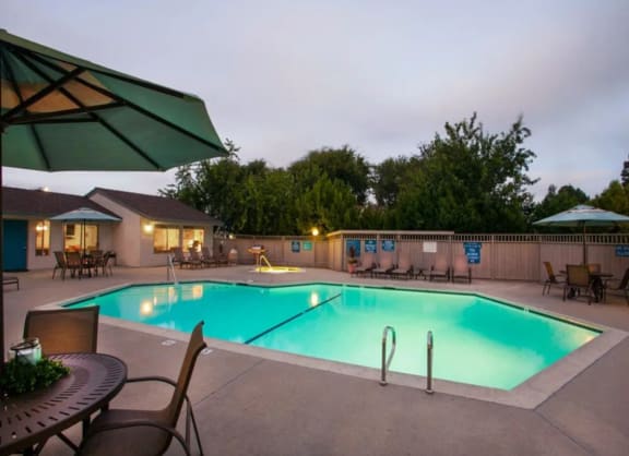 Twilight Pool View at Oceanwood Apartments, Lompoc, CA