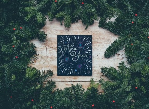 Sign Of Happy New Year at Oceanwood Apartments, California