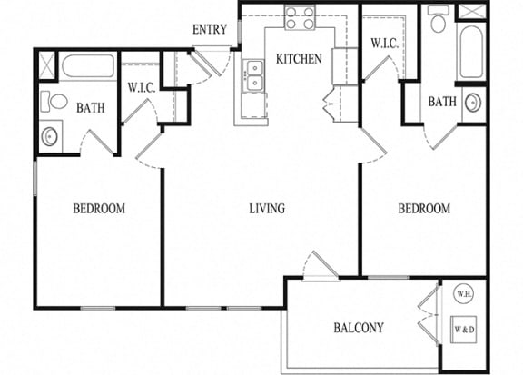 2 bed 2 bath Floorplan E, at Ralston Courtyard Apartments, California