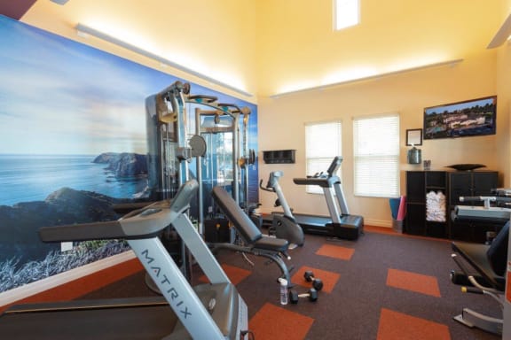 Fully equipped fitness center, at Ralston Courtyard Apartments, Ventura, CA 93003