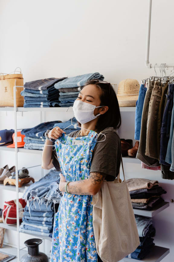 Woman Shopping at Ralston Courtyards, California