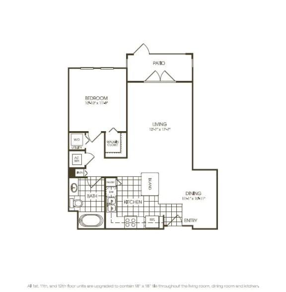 One Bedroom Floorplan aerial view