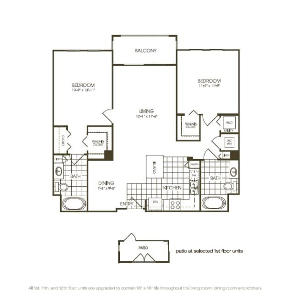 Two Bedroom Floor plan with large windows in plantation florida