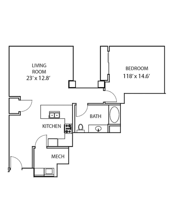 RFP A1-1 990sf Floor Plan at Residences at Forest Park, Saint Louis