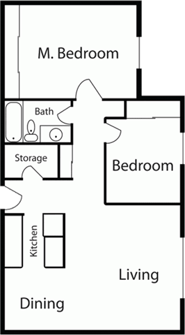 2 Bed 1 Bath Floor Plan at The Aviator, Renton, Washington