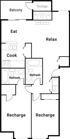 2 Bedroom Floor Plan 2 Bedroom Floor Plan at Sienna Park, Tacoma, WA