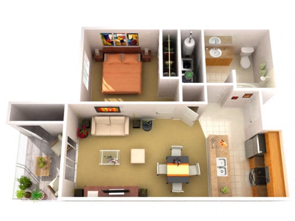 Floor Plan  1A 1 Bedroom 1 Bathroom Floor Plan