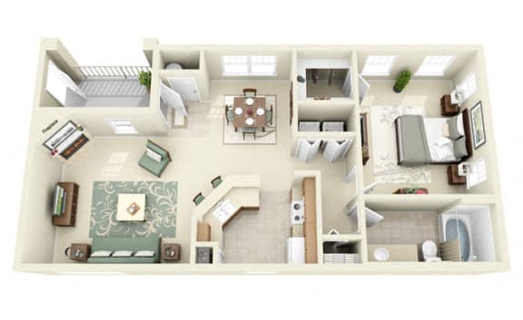 Derby One Bedroom Floor Plan 3D Image