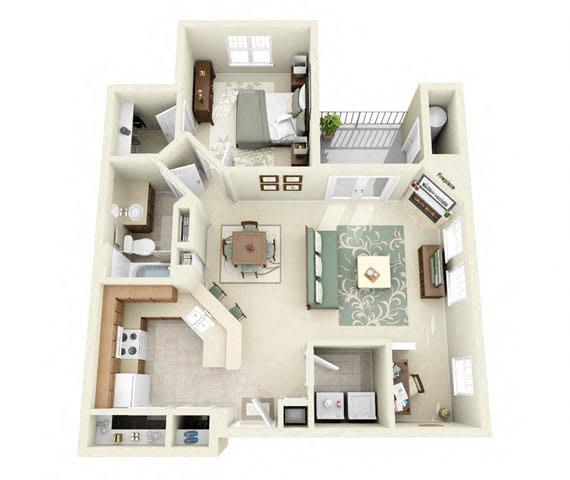 Drysdale One Bedroom Floor Plan 3D Image