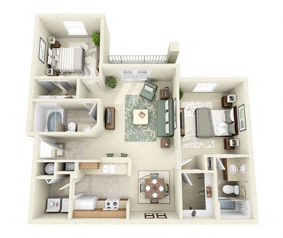 Steeplechase Two Bedroom Floor Plan 3D Image