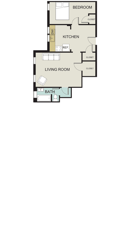 Floor Plan  1 bedroom, 1 bath (B)