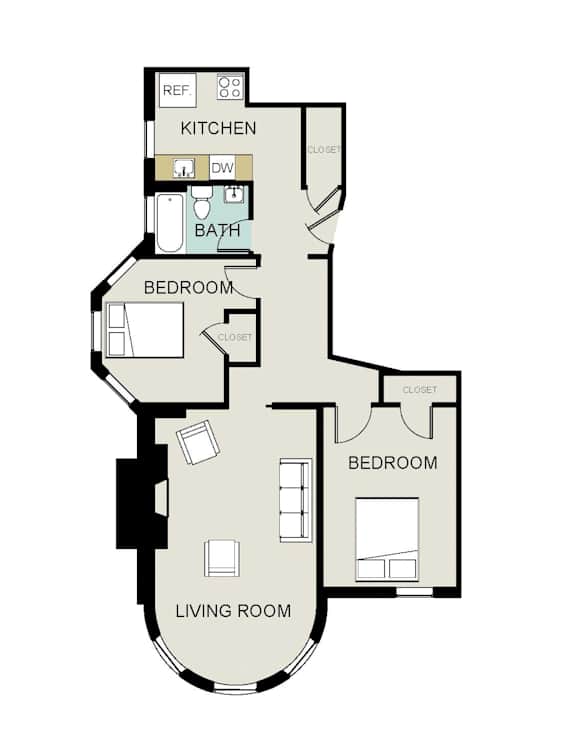 2 bedroom 1 bath