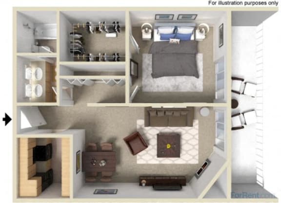 one bed apt floor plan