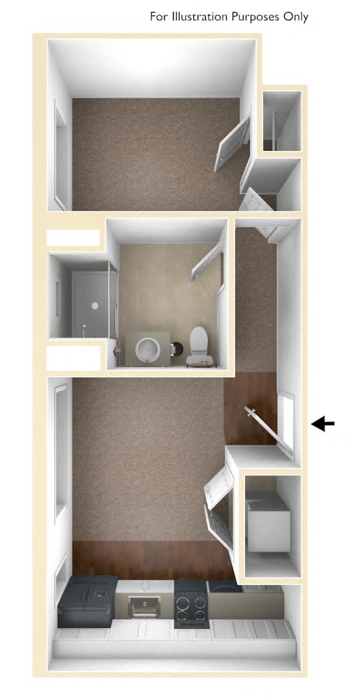 One Bedroom Floor Plan at Conway Court, Roslindale, MA