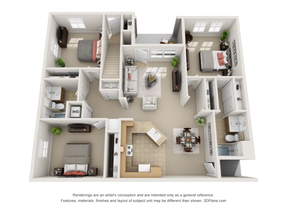 Floor Plan  3 Bedroom 3D Floorplan