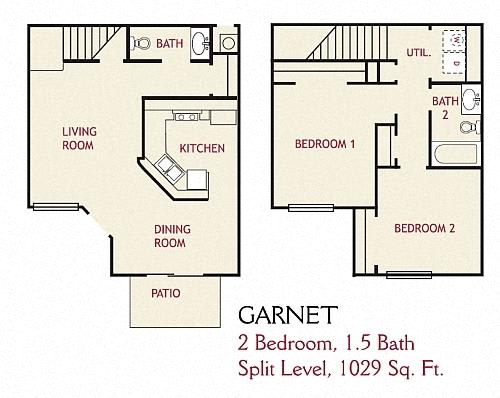 Floor Plan  2 Bedroom Garnet Floorplan