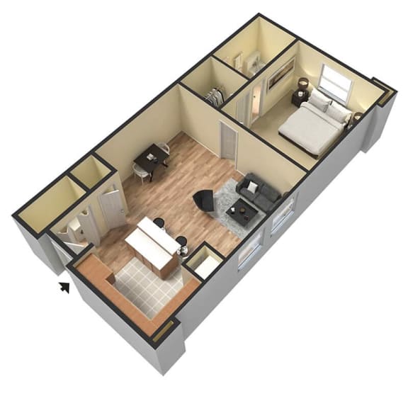 Floor Plan  1 bedroom 3D floor plan