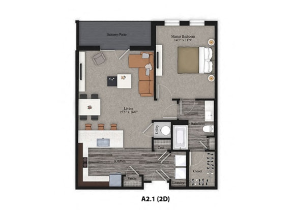 (A2) 1 Bedroom 1 Bathroom Floor Plan at One Deerfield Apartments, Mason, OH