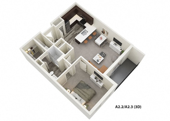 1 Bed 1 Bath (A2) Floor Plan B at One Deerfield Apartments, Mason, OH, 45040
