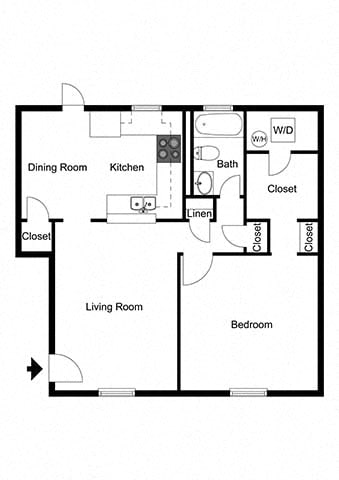 1 bedroom 1 bathroom floor plan G at Artesian East Village, Atlanta, GA