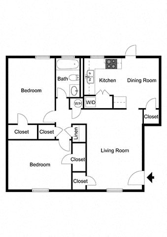 2 bedroom 1 bathroom floor plan D at Artesian East Village, Atlanta, GA