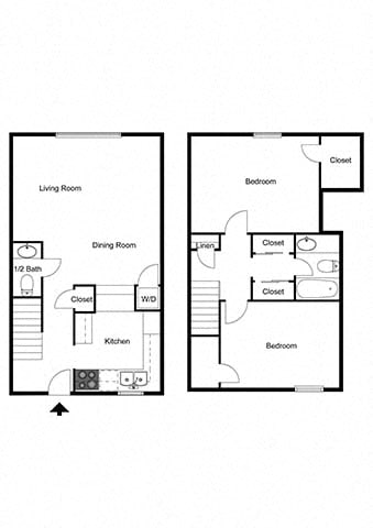 2 bedroom 1.5 bathroom floor plan C at Artesian East Village, Atlanta, GA