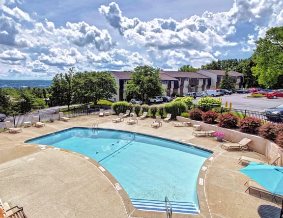 Drone Pool View at Highland Club Apartments in Watervliet, NY 12189