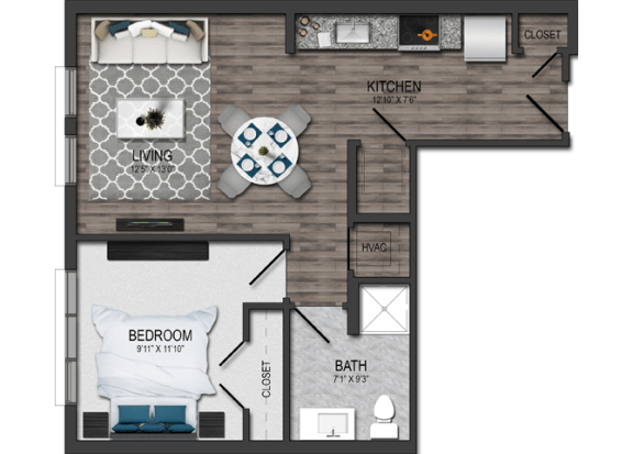 1 bedroom1 bathroom Floor plan U at Maple View Flats, Washington