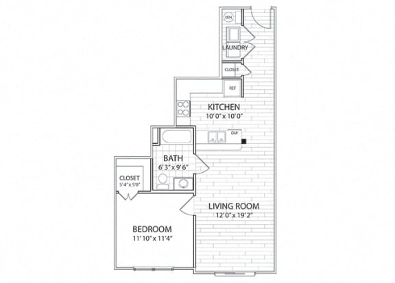 Crest Floor Plan One Bedroom One Bathroom Apartment Crest Floor Plan One Bedroom One Bathroom Apartment