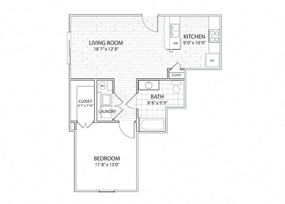 Mesa 1 bedroom, 1 bathroom apartment floor plan Mesa 1 bedroom, 1 bathroom apartment floor plan