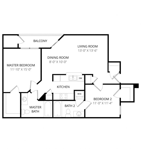 Quail Landing | B2 Floor Plan 2 Bedroom 2 Bath