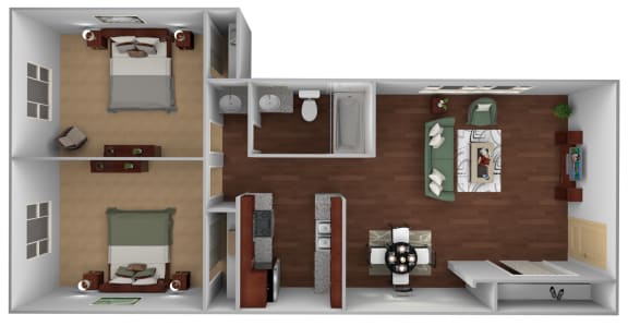 2 Bedroom 1 Bathroom Sq.Ft.: 775 Floor Plan at Monaco Lakes, Colorado
